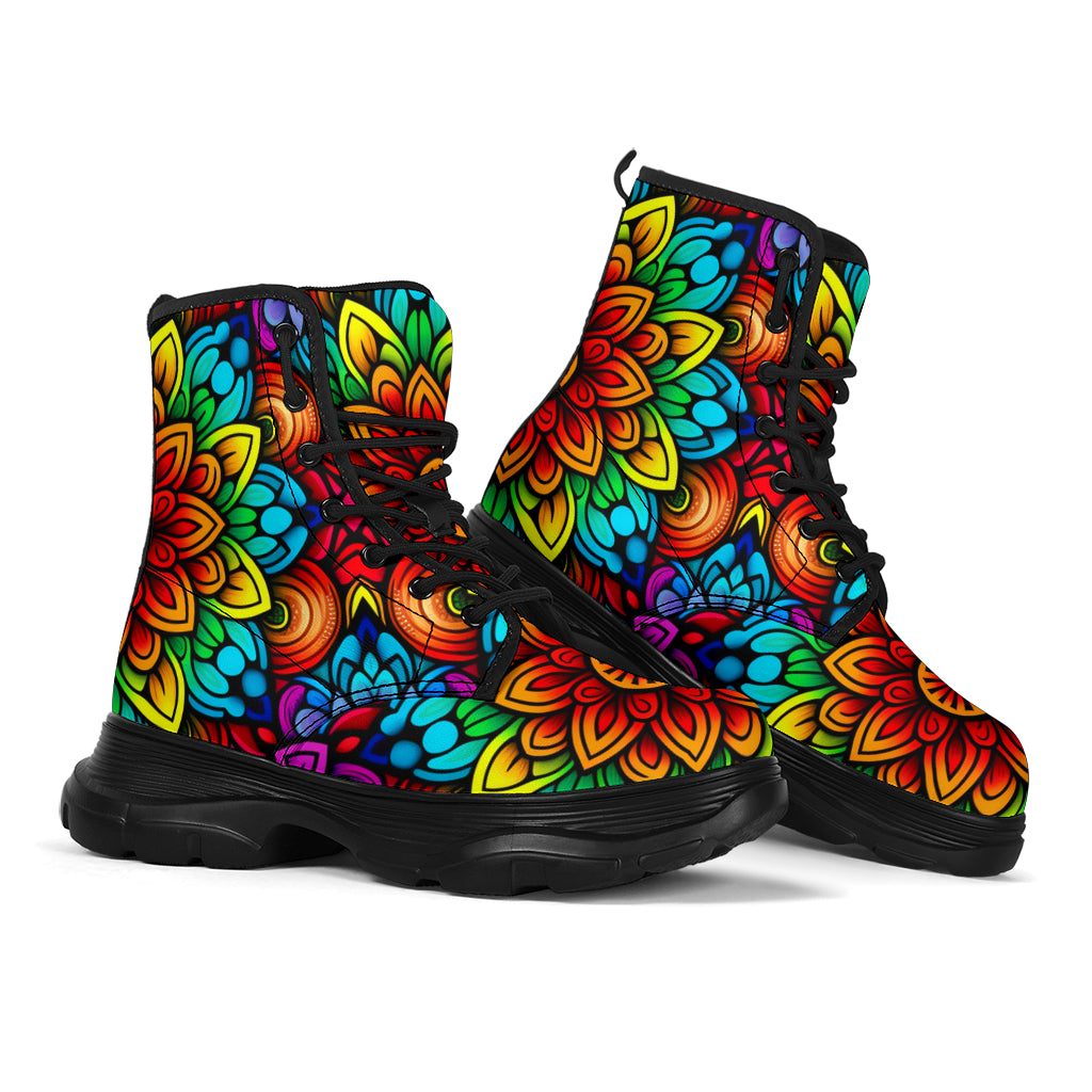 Rainbow Mandala Chunky Boots