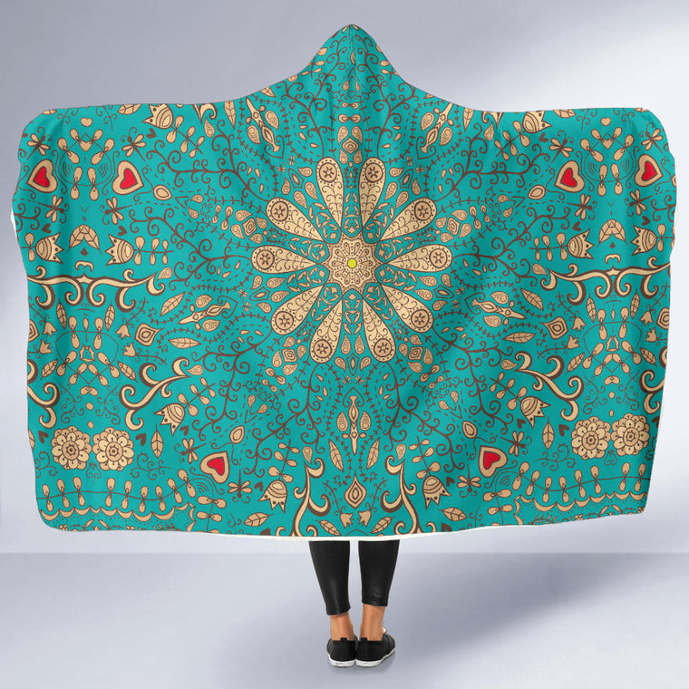 Blue mandala hooded blanket