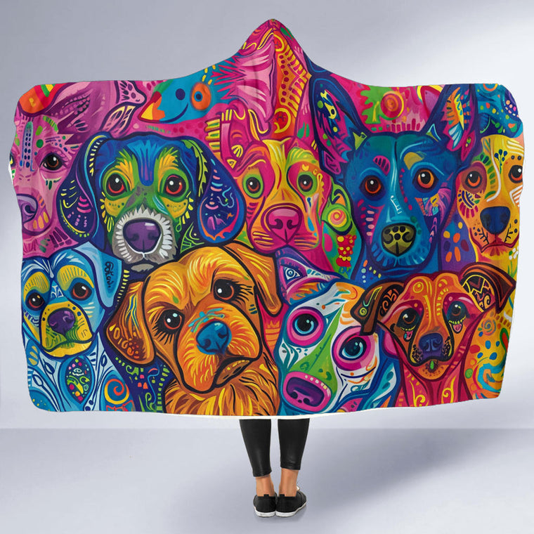 Colorful dogs hooded blanket