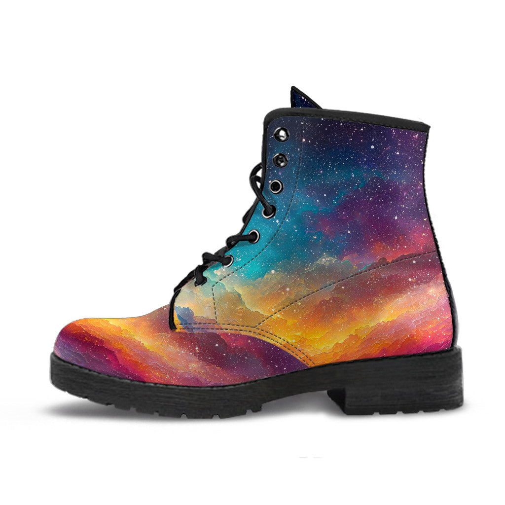 Side view of a single Colorful Universe Classic Boot featuring a vibrant galaxy pattern with a black sole.