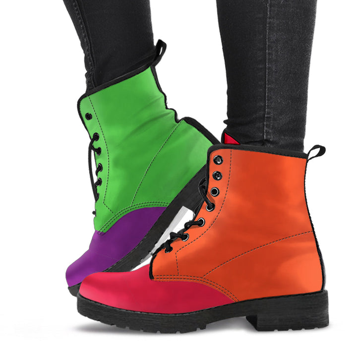 Lifestyle shot of Colors Of The Rainbow Classic Boots worn on feet, highlighting the bold multi-colored look.