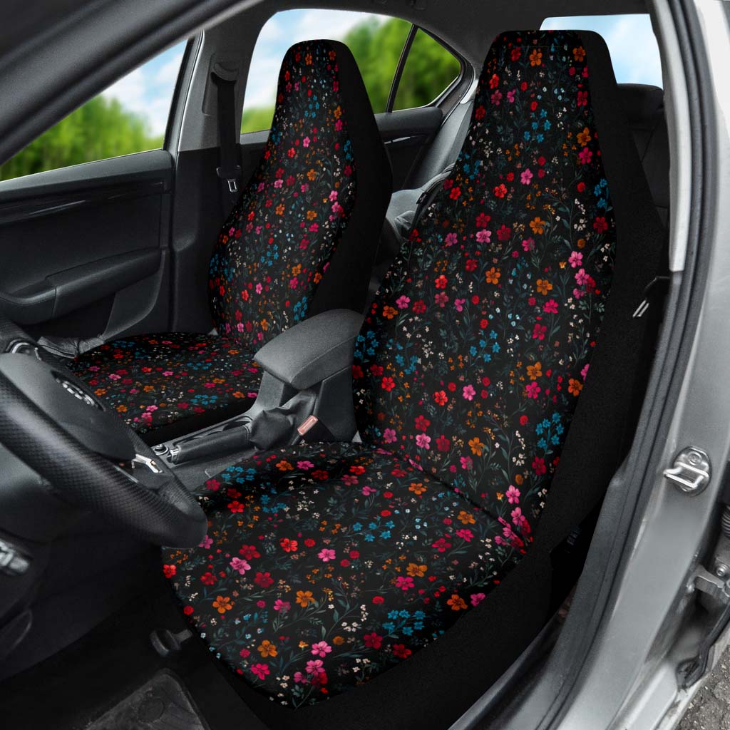 Floral Car Seat Cover installed on a driver's seat, highlighting the beautiful nature pattern inside the car.