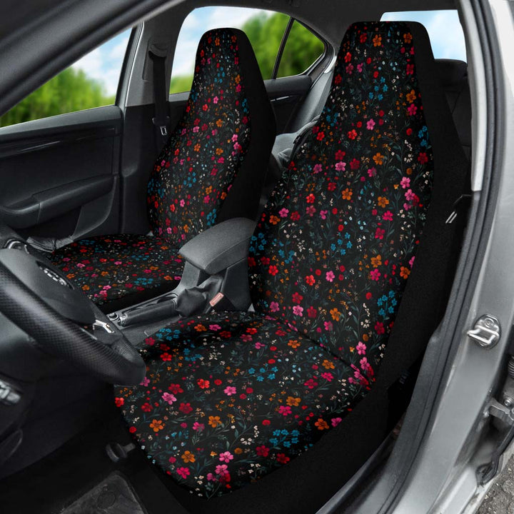 Floral Car Seat Cover installed on a driver's seat, highlighting the beautiful nature pattern inside the car.