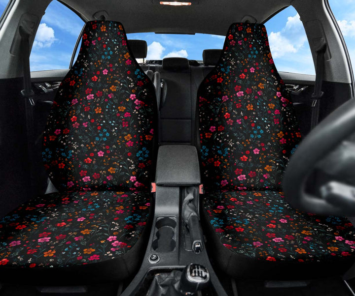 Floral Car Seat Covers installed on front seats, showing the stunning dark floral pattern.