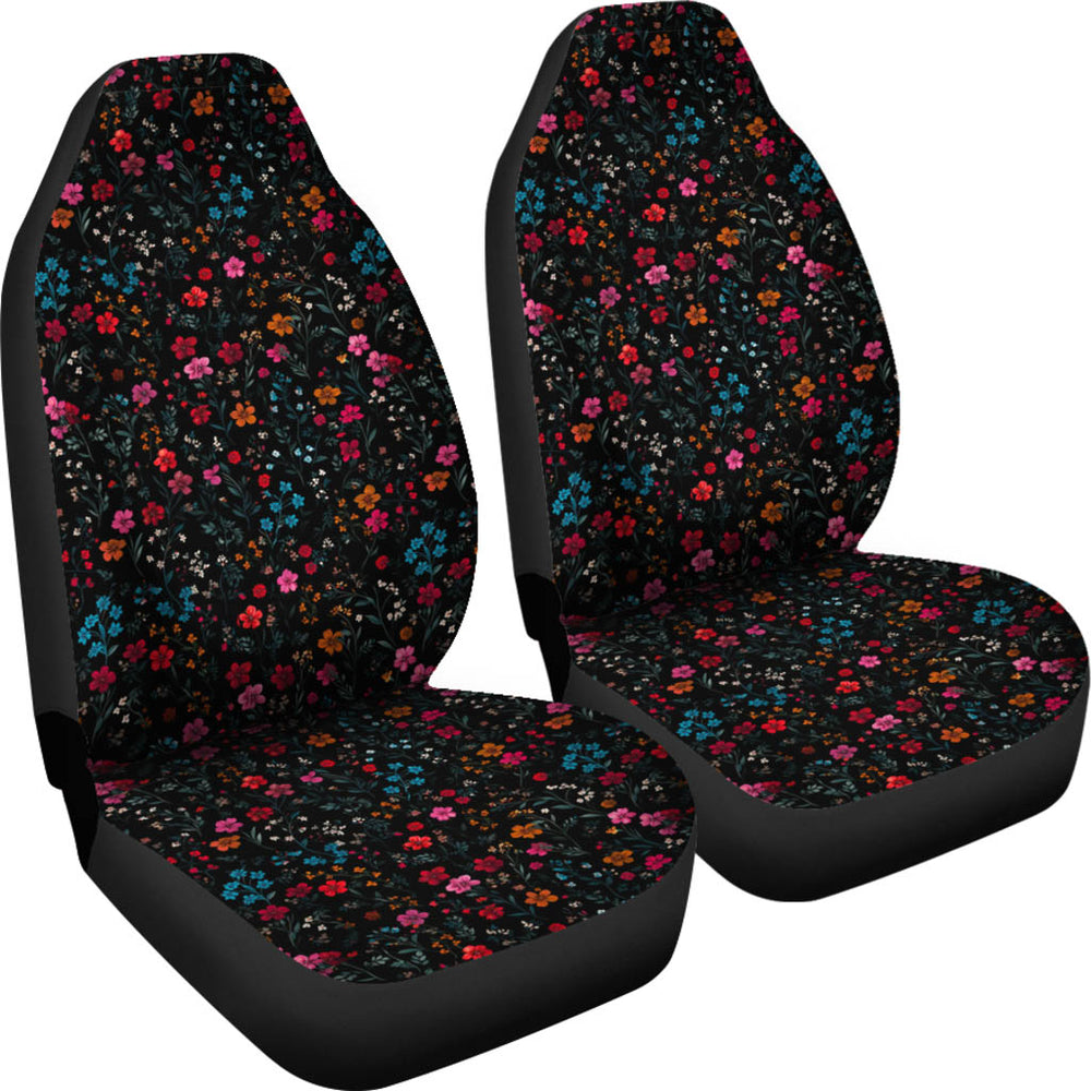 Angled view of a pair of Floral Car Seat Covers showcasing the beautiful wildflower design.