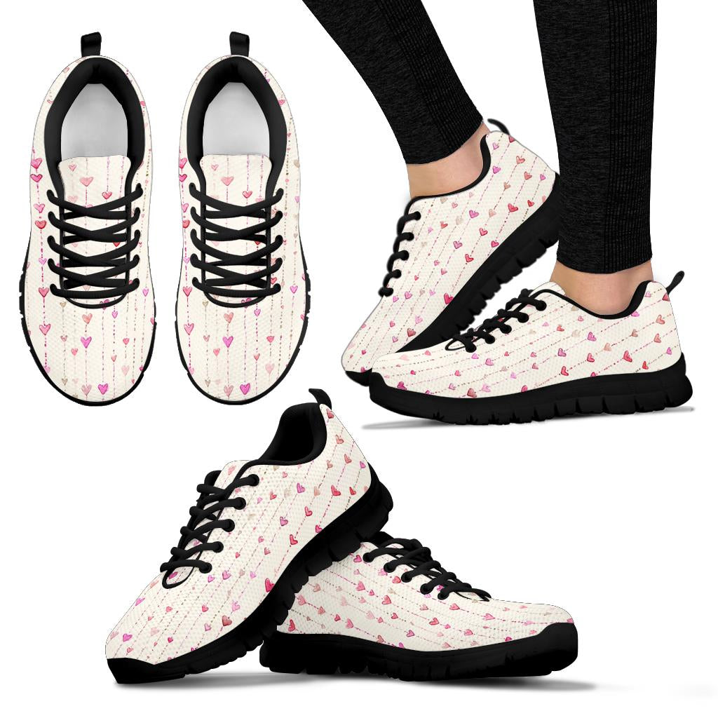 Multiple angles of Hearts Sneakers with black soles, including a lifestyle shot worn on feet.
