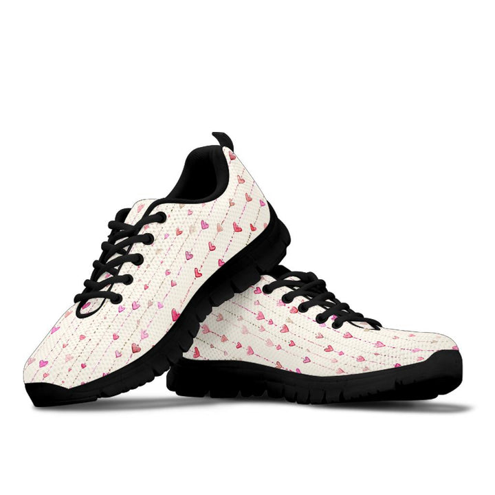 Hearts Sneakers featuring a delicate hearts pattern connected by dotted lines with black soles.
