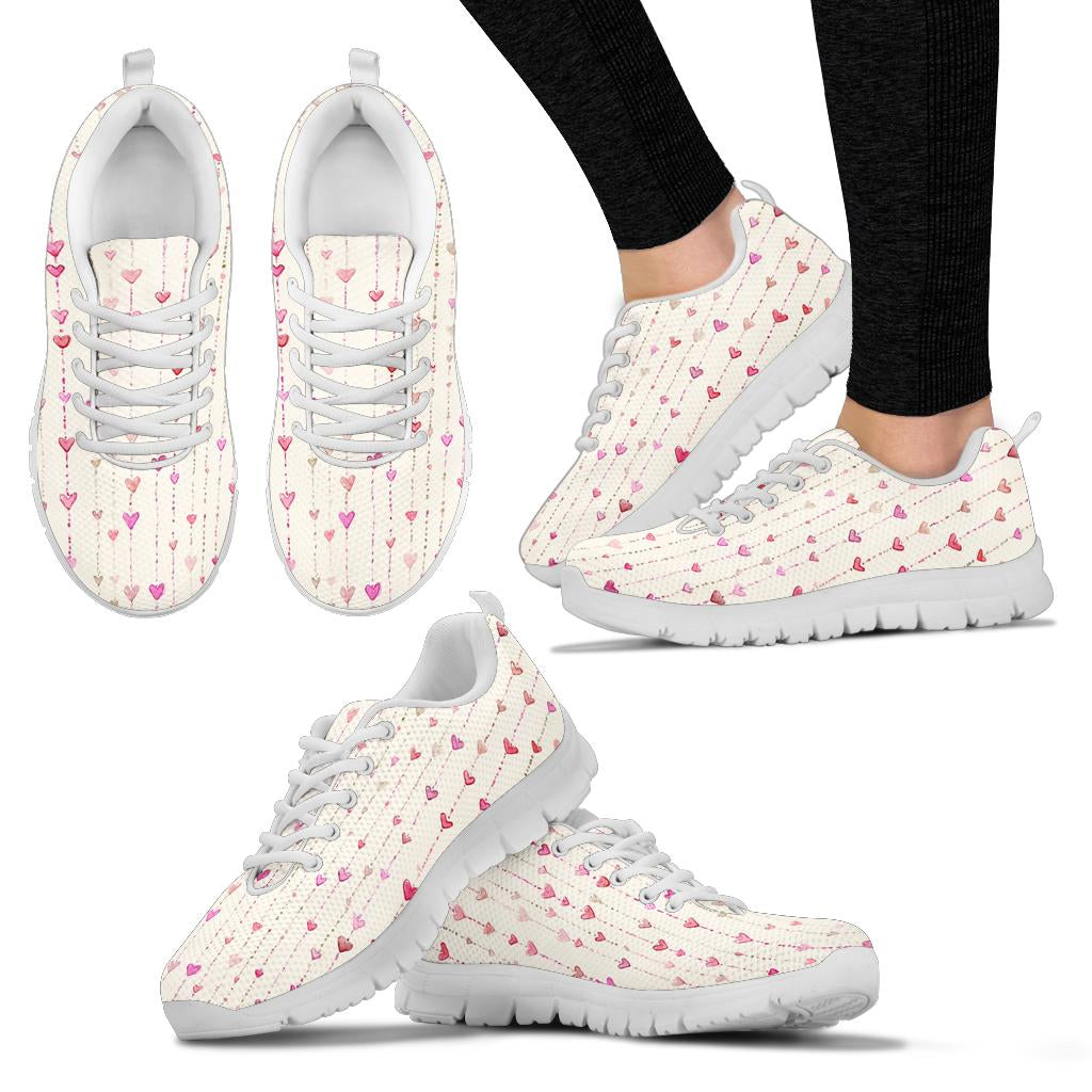 Multiple angles of Hearts Sneakers with white soles, including a lifestyle shot worn on feet.