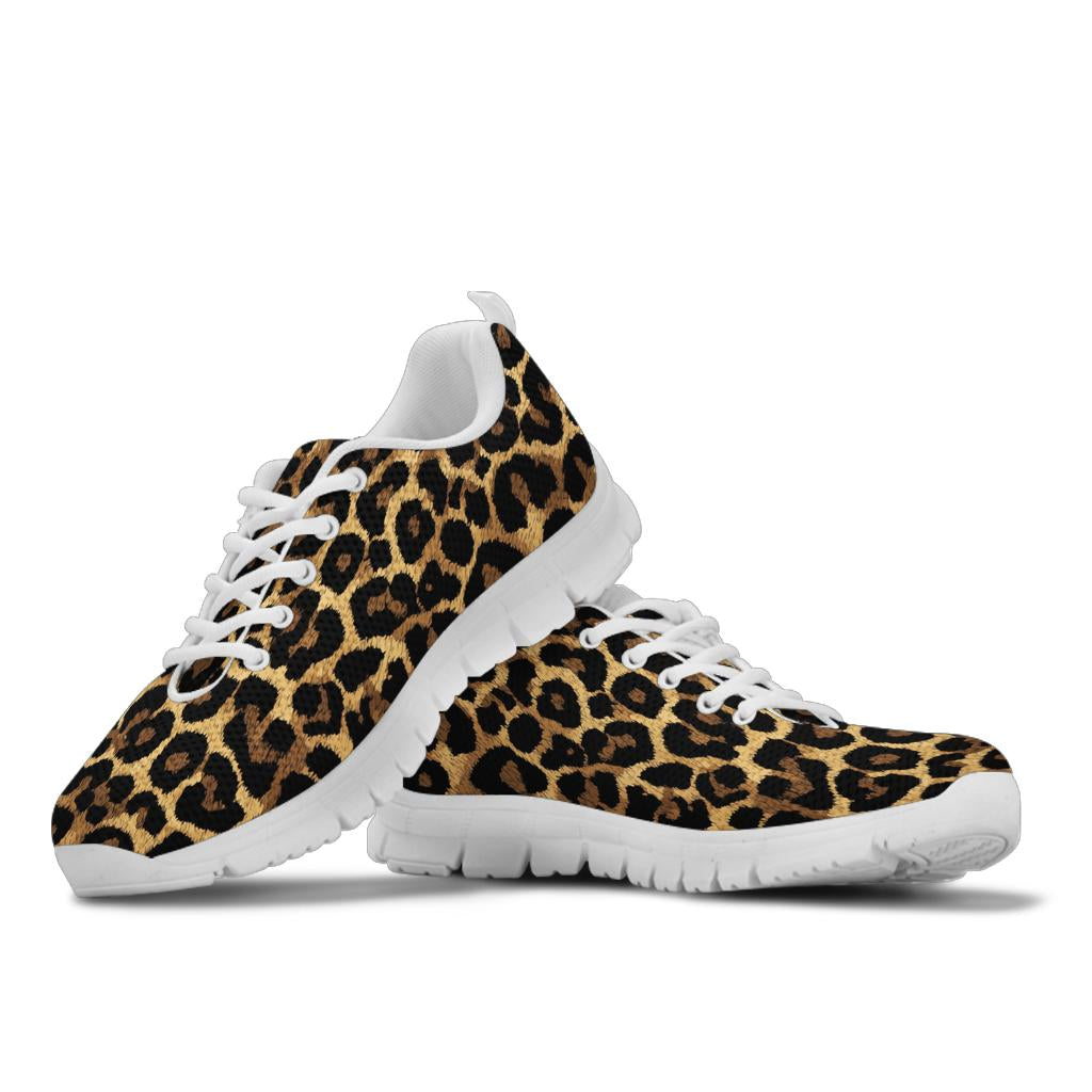 Stacked view of Leopard Sneakers showcasing the timeless wild cat design with crisp white soles and white laces.