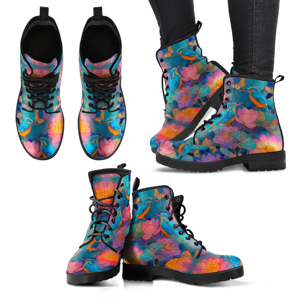 Multiple angles of Lotus Classic Boots, showing the vibrant nature design from different views.