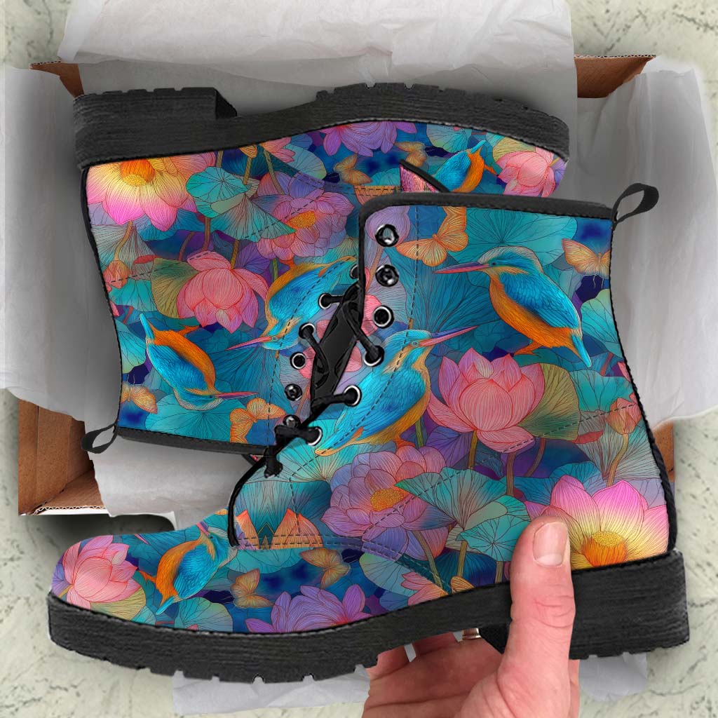 Unboxing Lotus Classic Boots, showing the stunning bird and floral boots inside a cardboard shoe box.