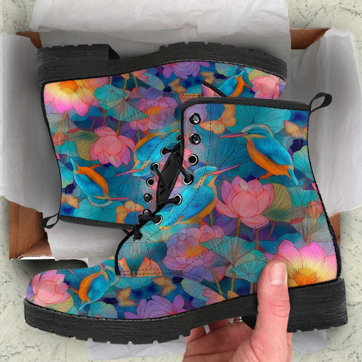 Unboxing Lotus Classic Boots, showing the stunning bird and floral boots inside a cardboard shoe box.