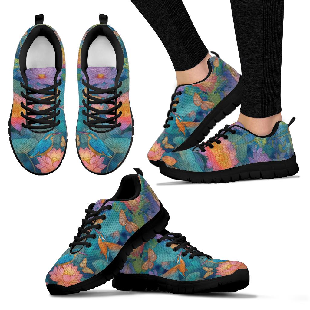 Multiple angles of Lotus Classic Sneakers with black soles, including a lifestyle shot worn on feet.