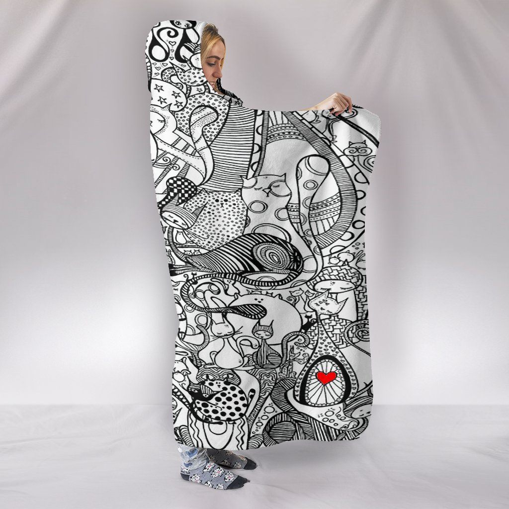 Black And White Cats Hooded Blanket