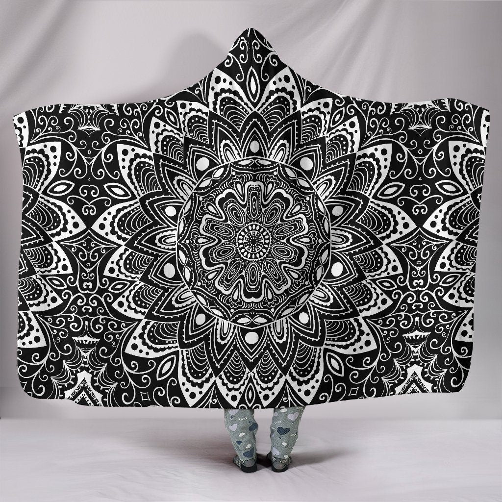 Black And White Mandala Hooded Blanket