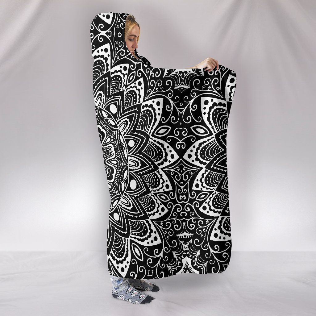 Black And White Mandala Hooded Blanket