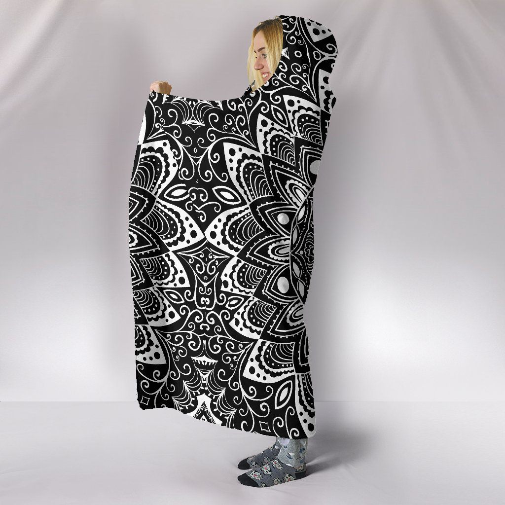 Black And White Mandala Hooded Blanket