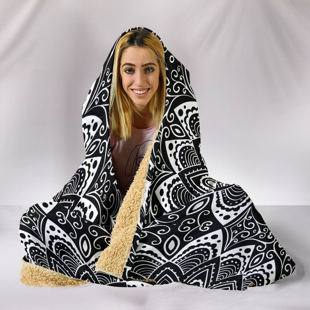 Black And White Mandala Hooded Blanket