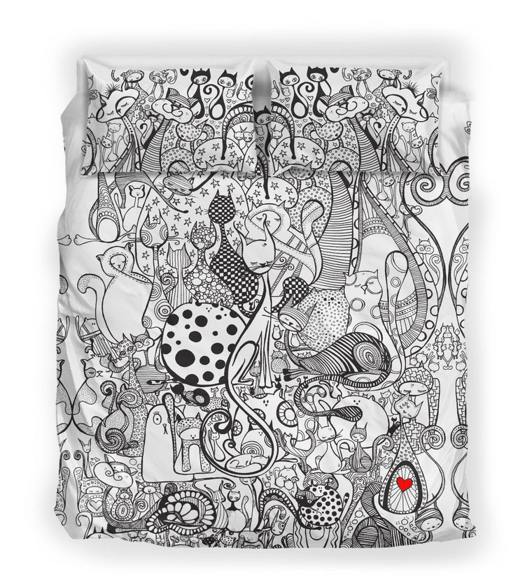 Black & White Cats Bedding Set- Duvet covers- queen size 