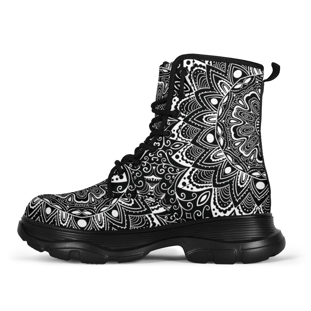 Black White Mandala Chunky Boots