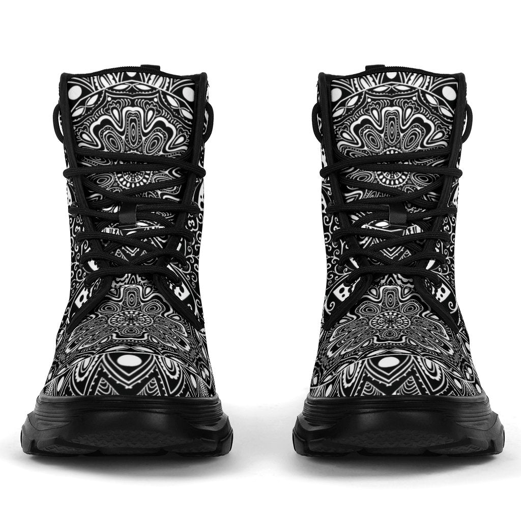 Black White Mandala Chunky Boots