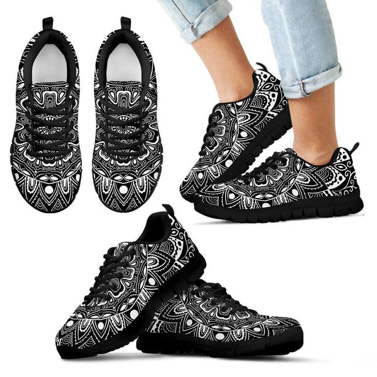 Black & White Mandala Kid's Sneakers