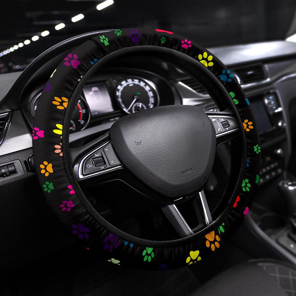 Colorful Paws Steering Wheel Cover