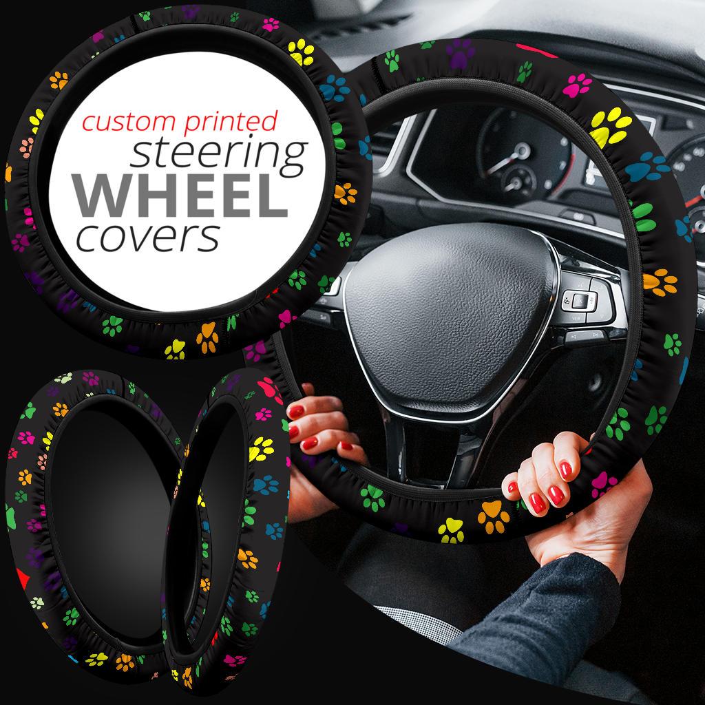 Colorful Paws Steering Wheel Cover