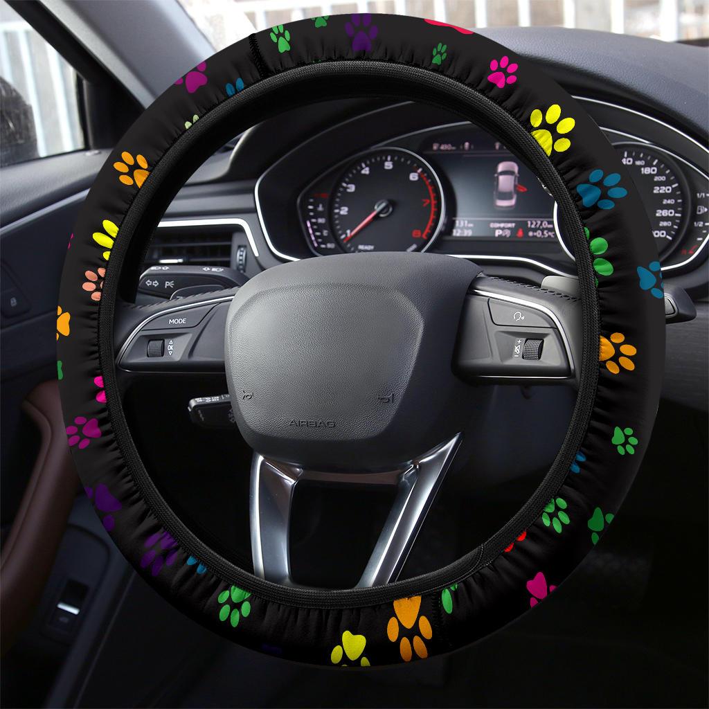 Colorful Paws Steering Wheel Cover