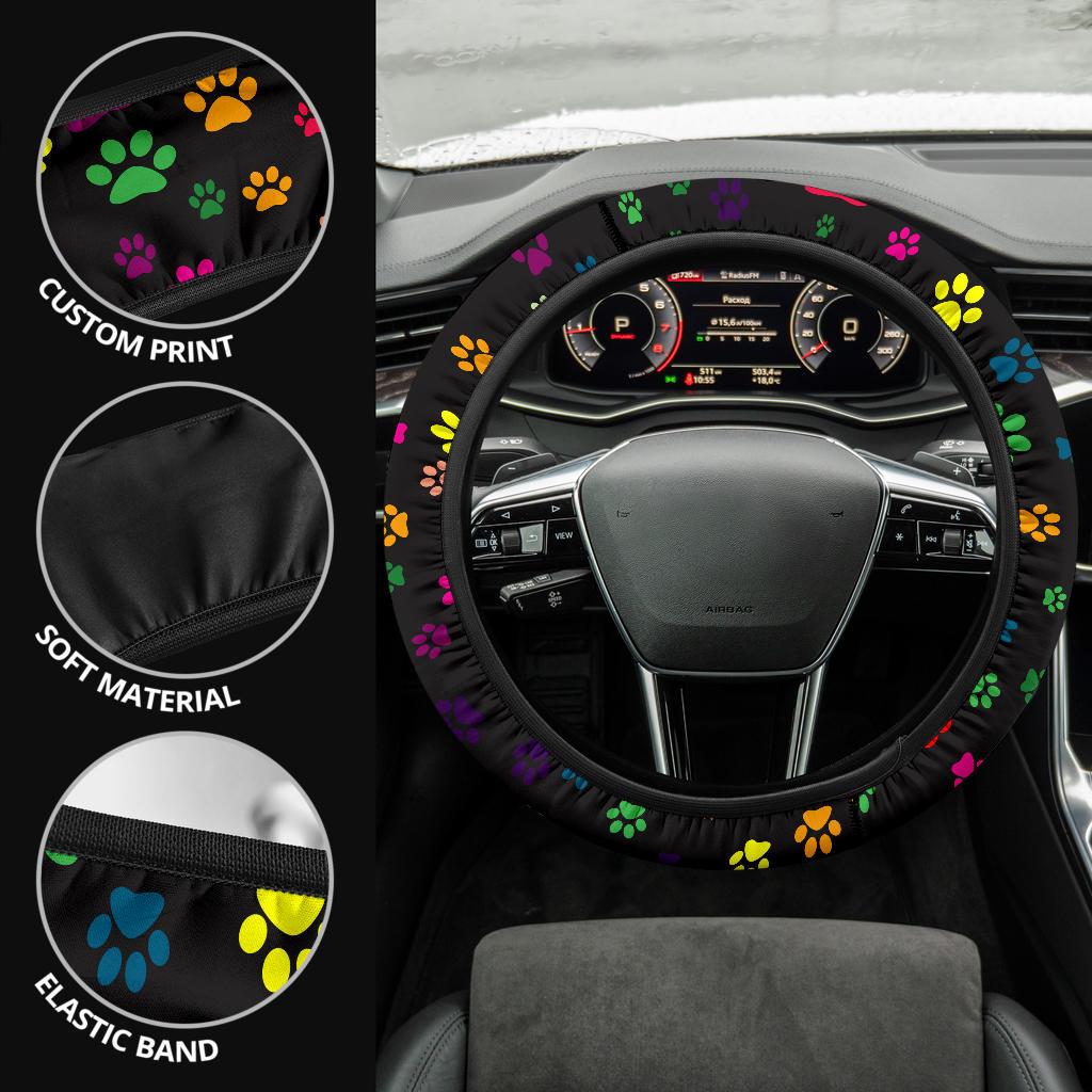 Colorful Paws Steering Wheel Cover
