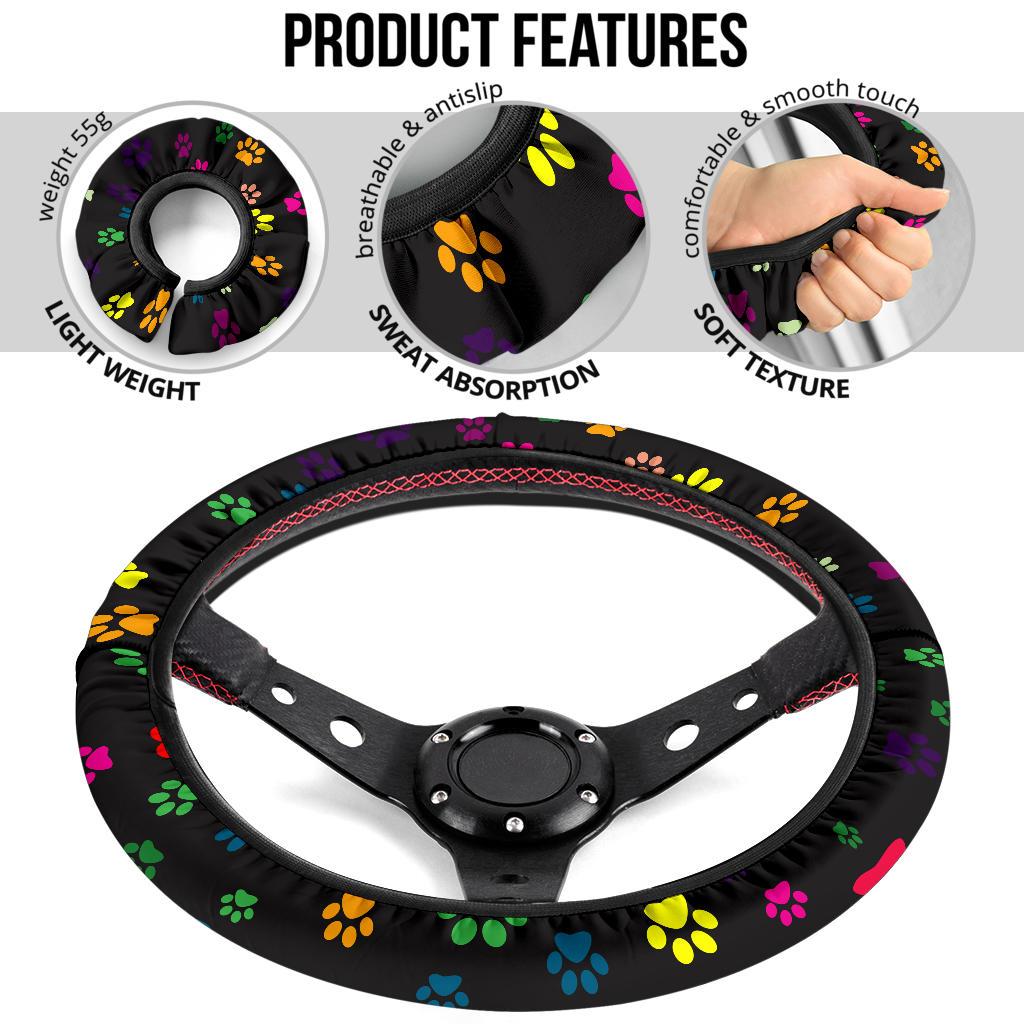 Colorful Paws Steering Wheel Cover