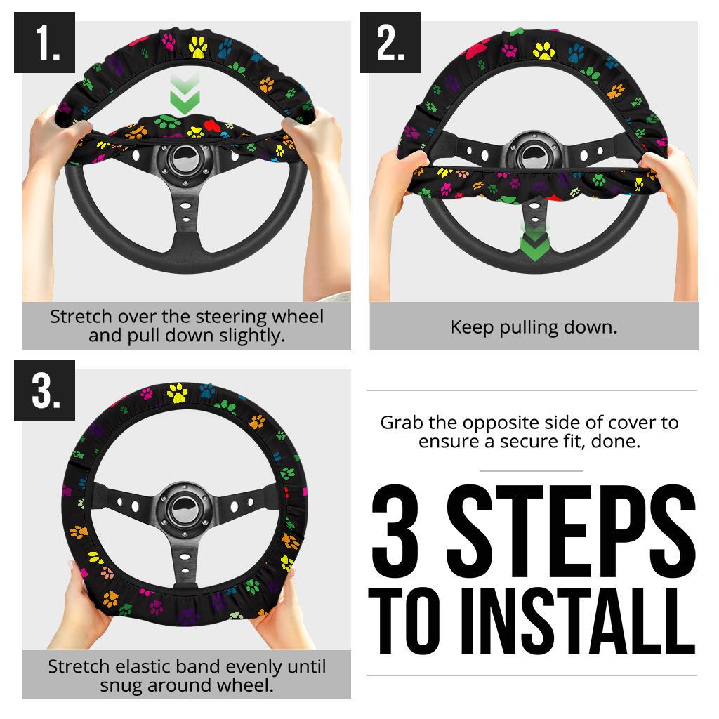 Colorful Paws Steering Wheel Cover