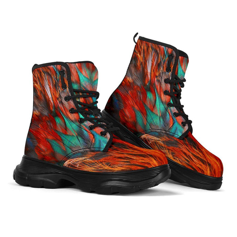 Flame Feathers Chunky Boots