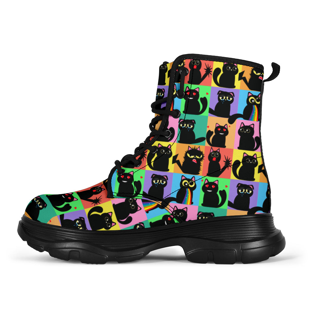 Black Cats Chunky Boots