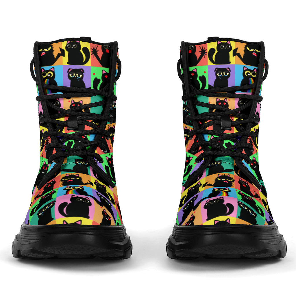 Black Cats Chunky Boots