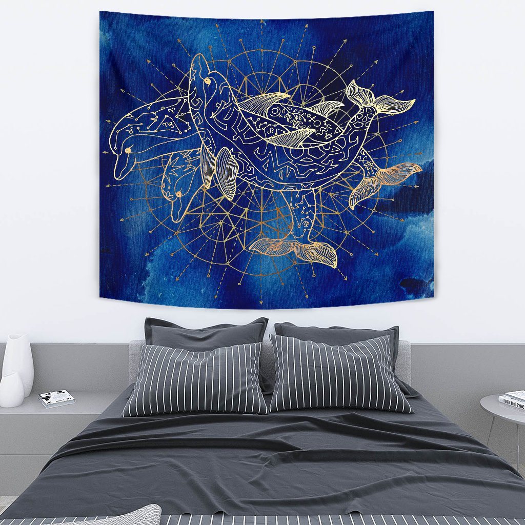Golden Dolphins Wall Tapestry