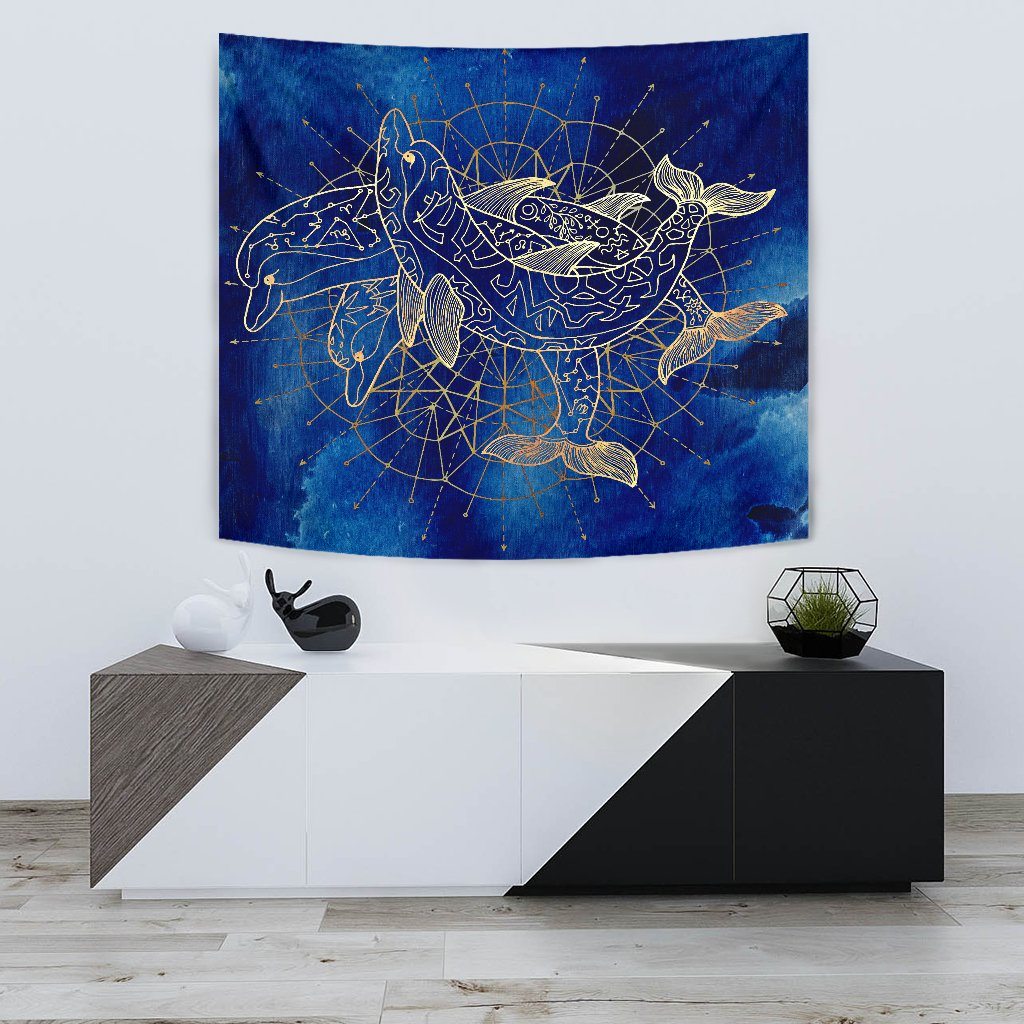 Golden Dolphins Wall Tapestry