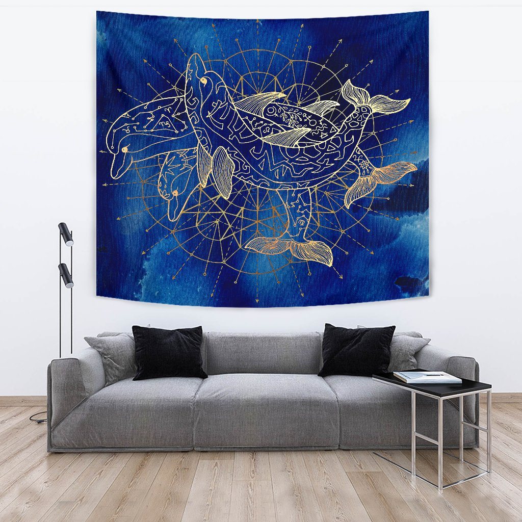 Golden Dolphins Wall Tapestry
