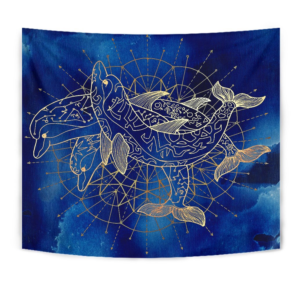 Golden Dolphins Wall Tapestry