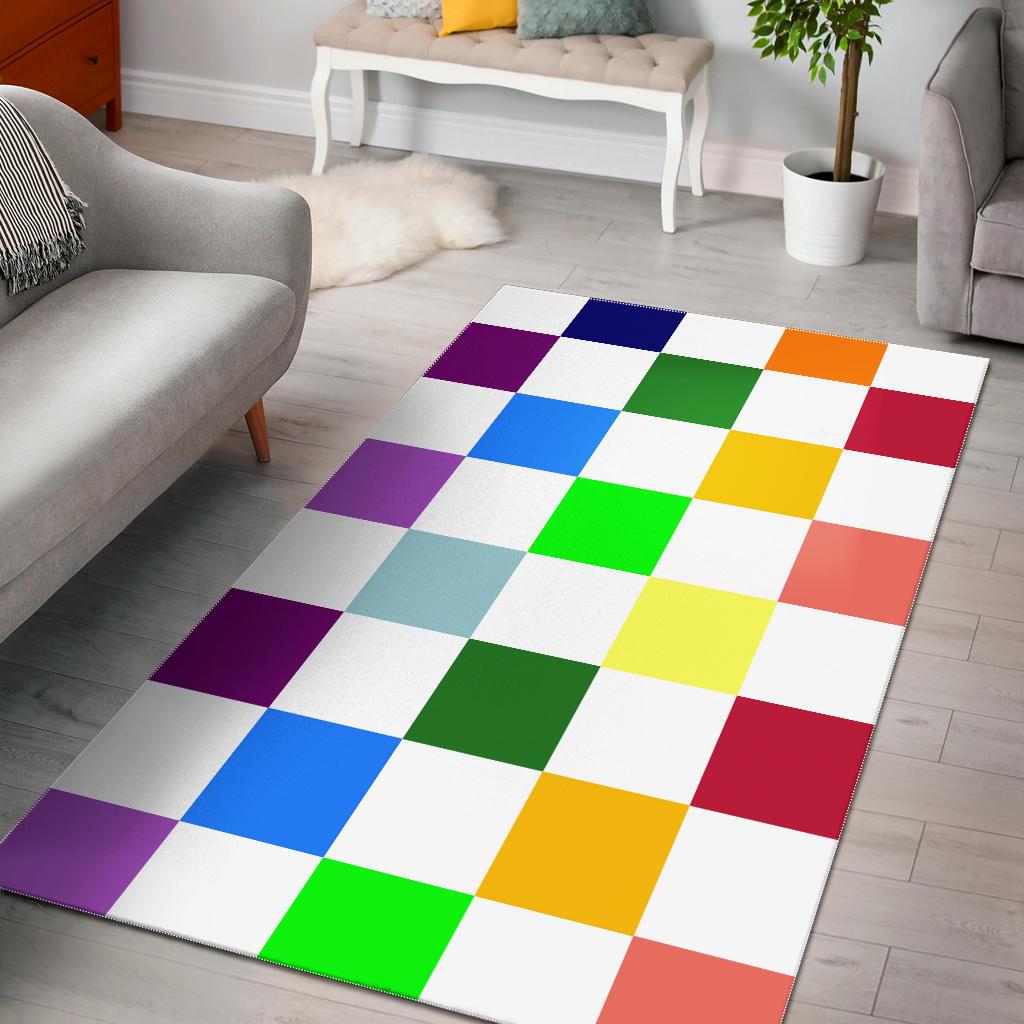 Rainbow Chessboard Area Rug