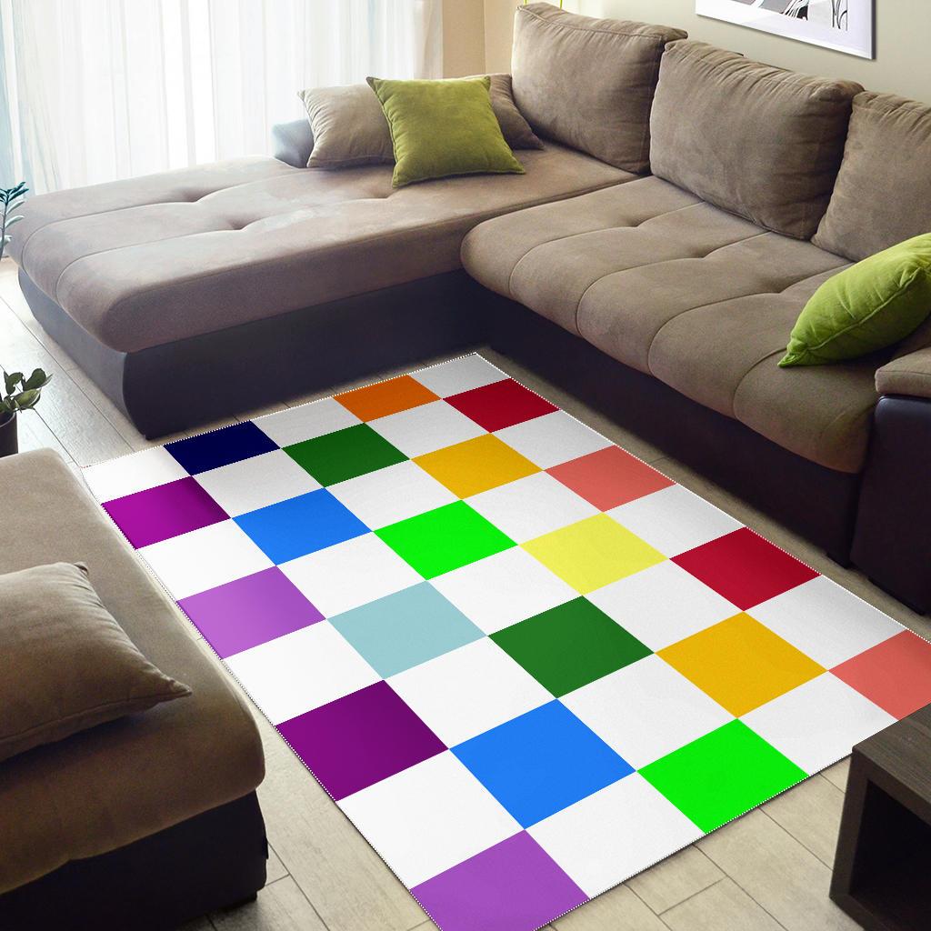 Rainbow Chessboard Area Rug