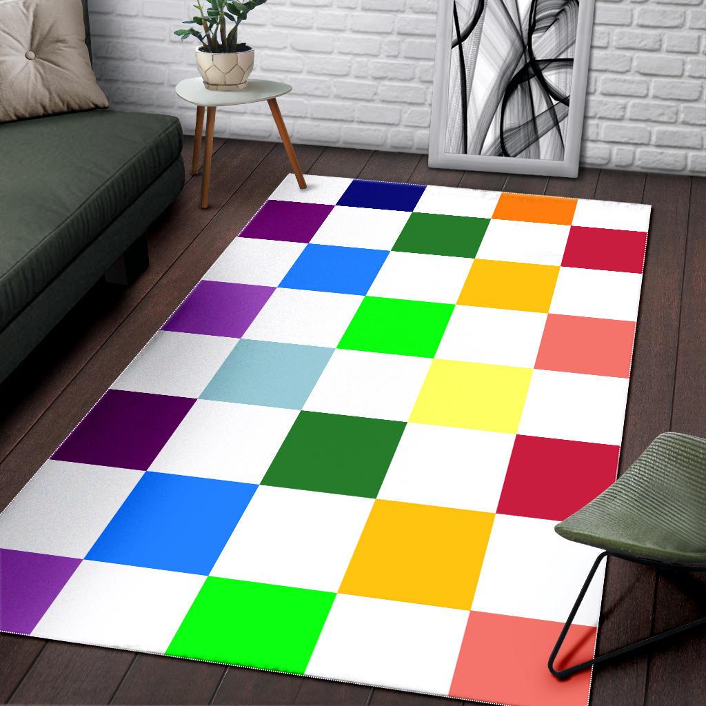 Rainbow Chessboard Area Rug