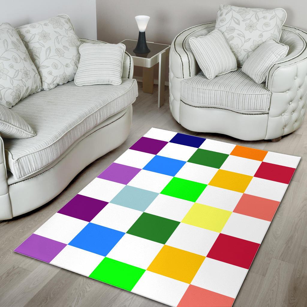 Rainbow Chessboard Area Rug