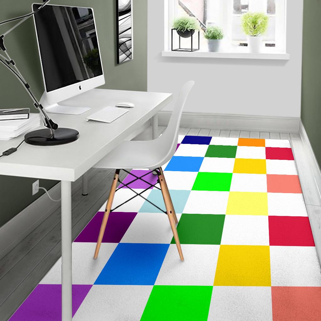 Rainbow Chessboard Area Rug