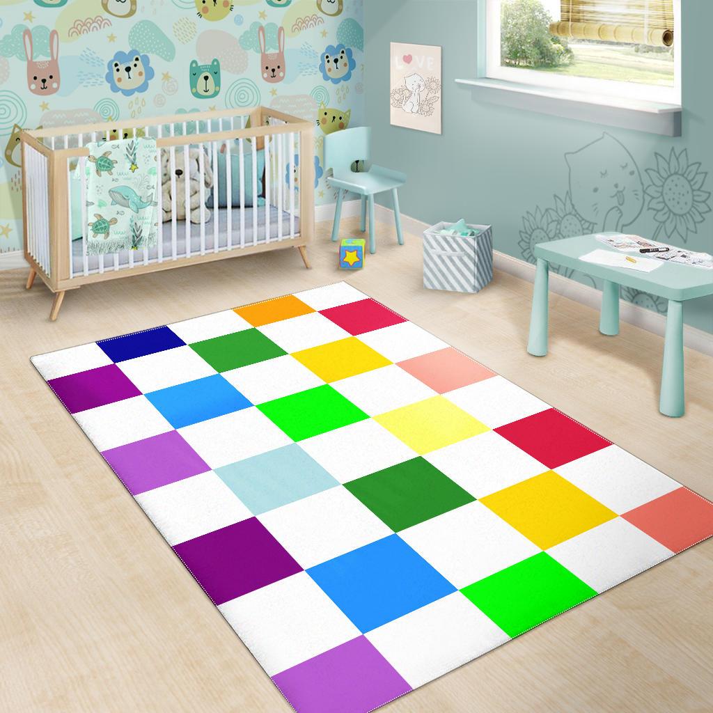 Rainbow Chessboard Area Rug
