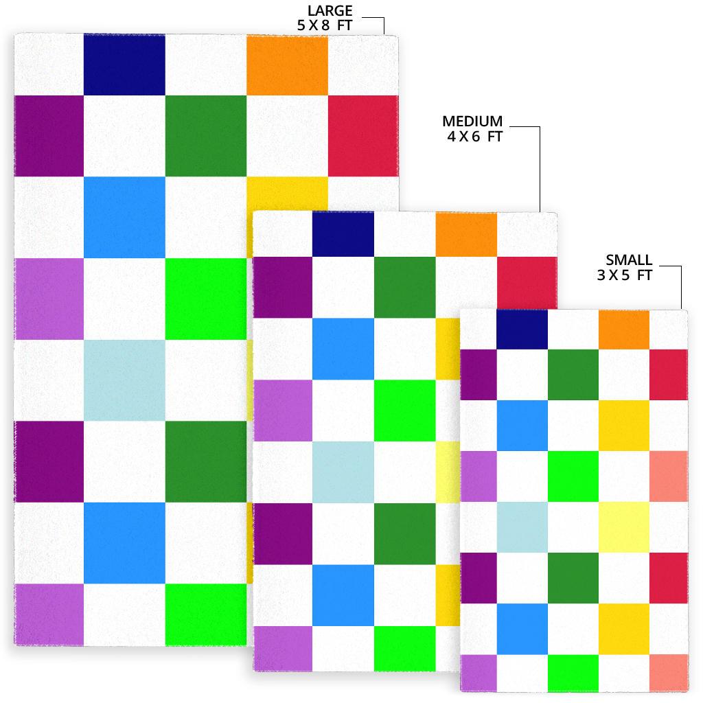 Rainbow Chessboard Area Rug