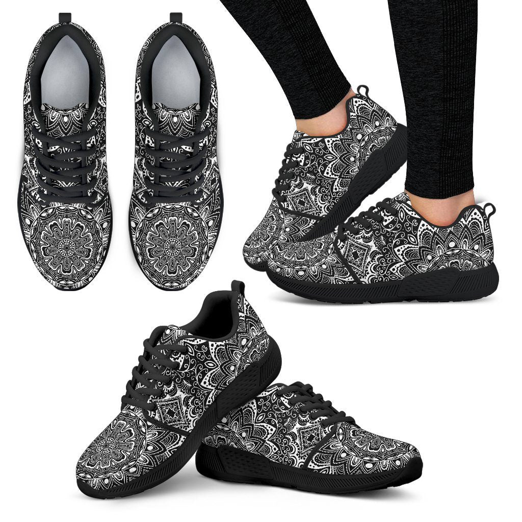 Shoes - Black And White Mandala Athletic Shoes