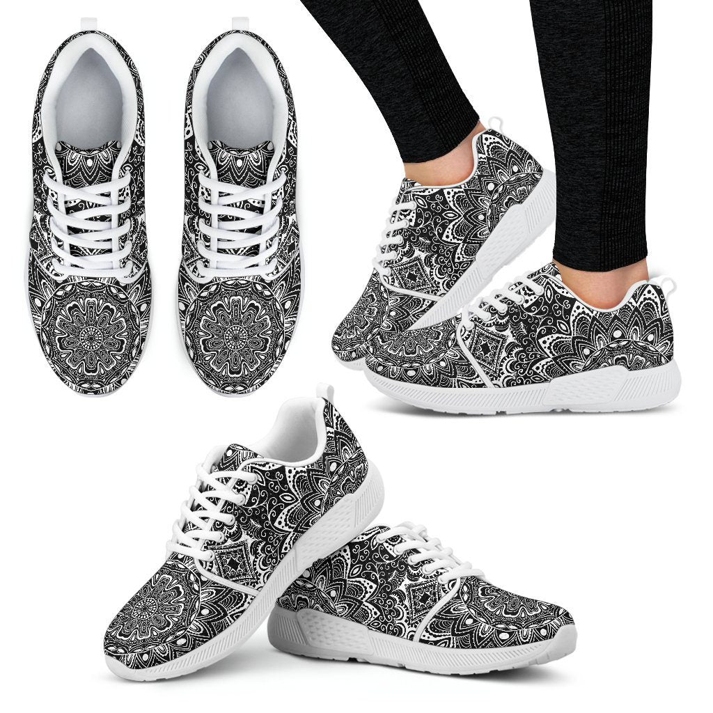Shoes - Black And White Mandala Athletic Shoes