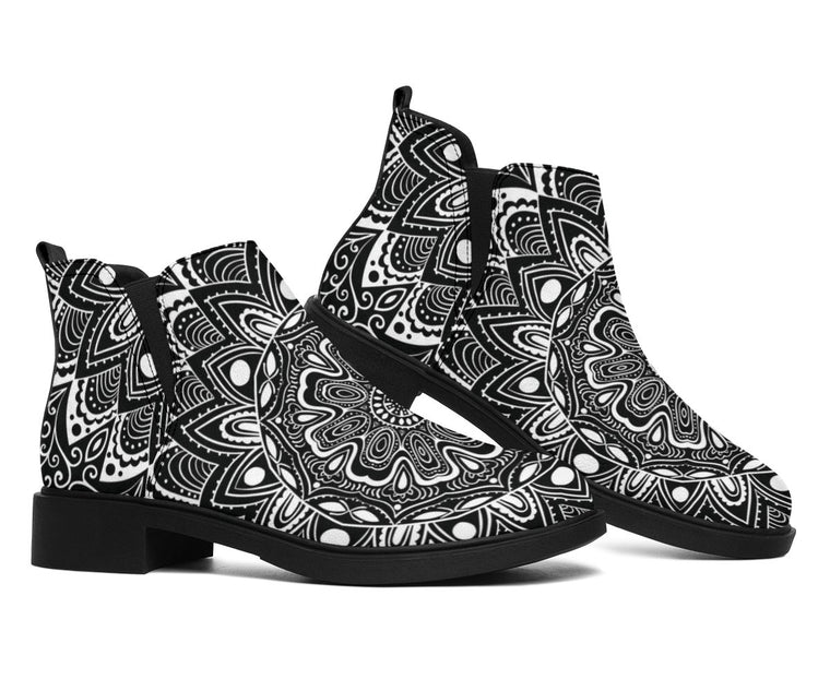 Black and White Mandala Fashion Boots