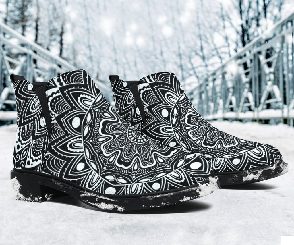 Black and White Mandala Fashion Boots